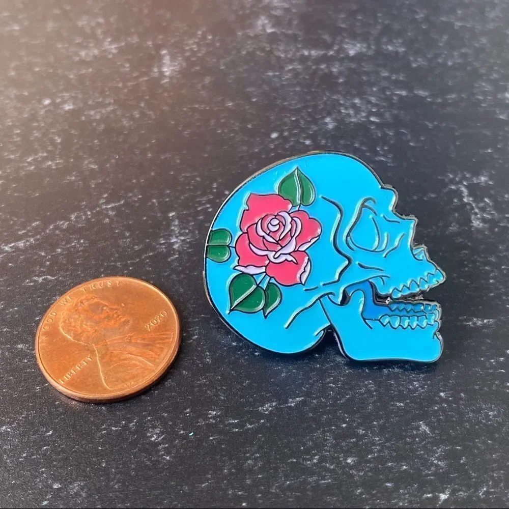 Rose & Blue Calavera Enamel Pin/ Brooch